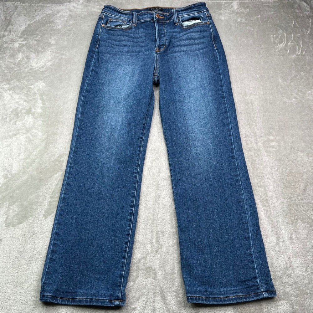 Judy Blue Dad Jeans Women 13/31 Blue Solid Stretch Button Fly Straight Leg Denim